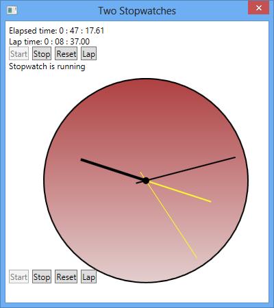 리소스추가하기 4 스톱워치에버튼을추가합니다. 5 두스톱워치를보여주기위해서메인윈도우를수정합니다. ViewModel 이동일하기때문에버튼도같은방식으로동작합니다. BasicStopwatch.xaml 에서사용했던버튼을 Analog- AnalogStopwatch 컨트롤을추가하기위해서 MainWindow.xaml 을수정합니다. Stopwatch.xaml 에추가합니다.