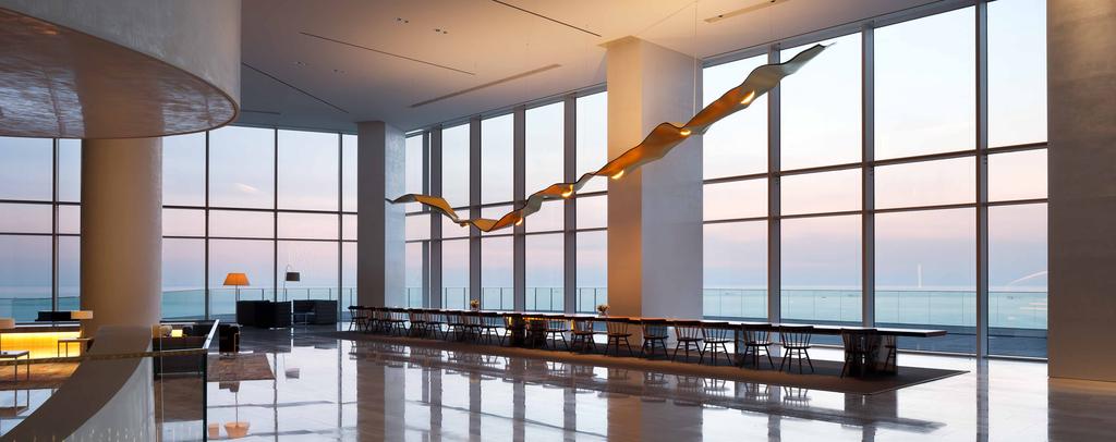 Visible from the hotel lobby is the Golden Ribbon which was created by German lighting designer Ingo Maurer, and what's