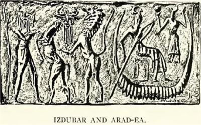 黃道帶기호가지하세계 (nether world) 의이여신에게봉헌되었다고가정해야한다. 이여신은깊음또는아래에있는물이라는뜻인 tehom 또는 Tiamat 이라고불리는 심연을주재하고있다. 그래서 그림 17. Izdubar 와 Arad-Ea.
