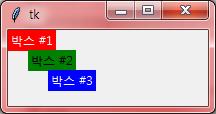 격자배치관리자 (grid geometry manager) 는위젯 ( 버튼, 레이블등 ) 을테이블형태로배치한다. from tkinter import * window = Tk() w = Label(window, text=" 박스 #1", bg="red", fg="white") w.