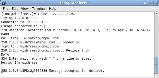 실습 13-6 Mail Bomb 공격하기 실습환경 공격자시스템 : 리눅스페도라 12 필요프로그램 : Sendmail 1 Sendmail을통한메일전송 telnet 127.0.0.1 25 a Sendmail은텔넷을이용한다. 텔넷으로로컬 IP 주소 (127.0.0.1) 를쓰고있으며, SMTP 포트번호인 25번을뒤에써주면 Sendmail에접속할수있다.