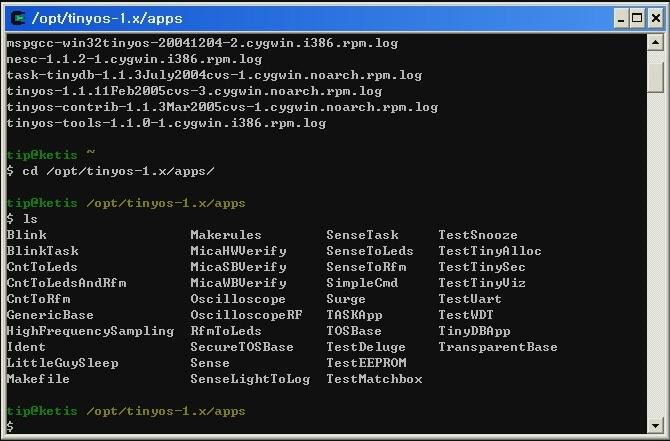 TinyOS 의 apps 디렉터리로들어가보자. 위치는 opt/tinyos-1.