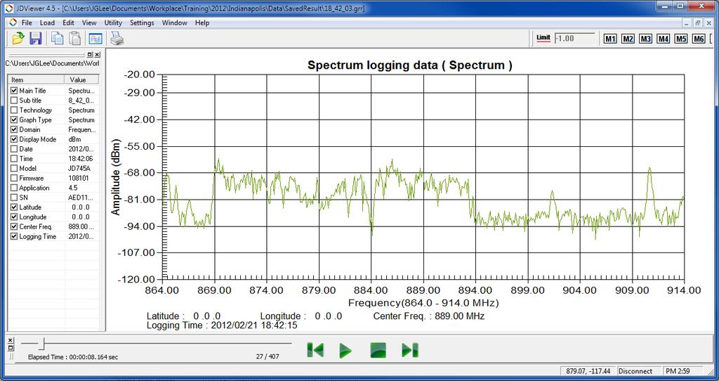 LTE 신호품질측정 Interference Analyzer (Logging 된 DATA 확인하기 -JD7105B) 정의및측정목적 PC 의 JD Viewer 에서 USB 에저장된동영상을 Play 해볼수있는기능입니다.