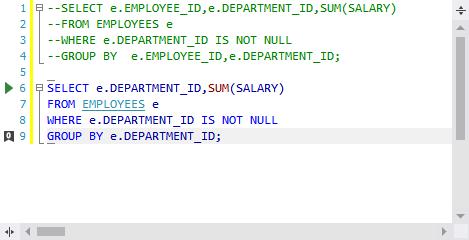 주메뉴편집 > 블록주석처리를실행합니다. 또는편집기도구모음에서블록주석처리를클릭하거나 Ctrl+ 를누릅니다. [SQL 구문주석한번에추가하기 ] 6. 실행결과를확인합니다.