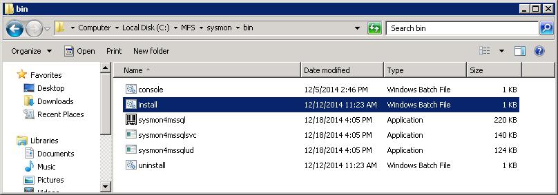 SQL SERVER SIDE 구성하기 2.. Install Sysmon to Services 압축이풀린 sysmon 폴더의하위폴더인 bin 폴더에서 install.bat 파일을수행합니다. 3.