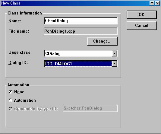 대화상자클래스추가하기 대화상자프로그래밍 [218] class CPenDialog : public CDialog // Construction public: CPenDialog(CWnd* pparent = NULL); // standard