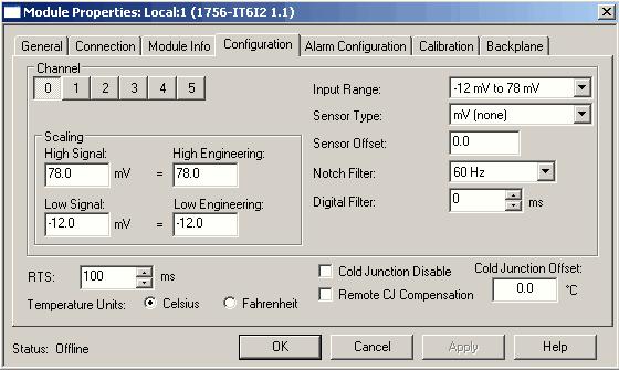 6 장온도측정아날로그모듈 (1756-IR6I, 1756-IT6I 및 1756-IT6I2) RTB 를통해 CJS 를연결할경우 Module Properties Configuration( 모듈속성설정 )
