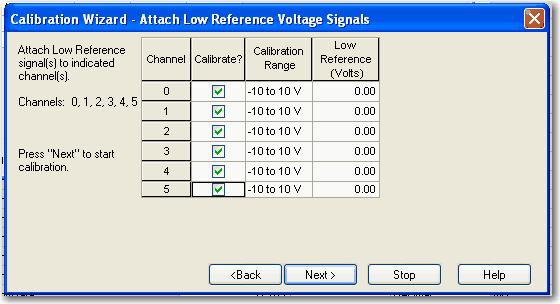 Low Reference Voltage Signals(Low 기준전압신호 ) 마법사가나타나 Low 기 준및캘리브레이션범위에대해어떤채널이캘리브레이션되는지 보여줍니다. 또한입력에서어떤기준신호가예상되는지도보여줍니다. 9.