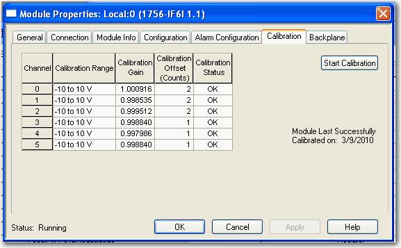 Module Properties( 모듈속성 ) 대화상자의 Calibration( 캘리브레이션 ) 탭에 Calibration Gain(