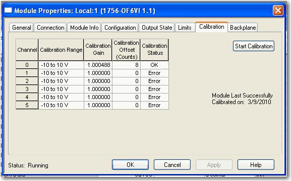 Module Properties( 모듈속성 ) 대화상자의 Calibration( 캘리브레이션 ) 탭에 Calibration Gain( 캘리브레이션게인 )