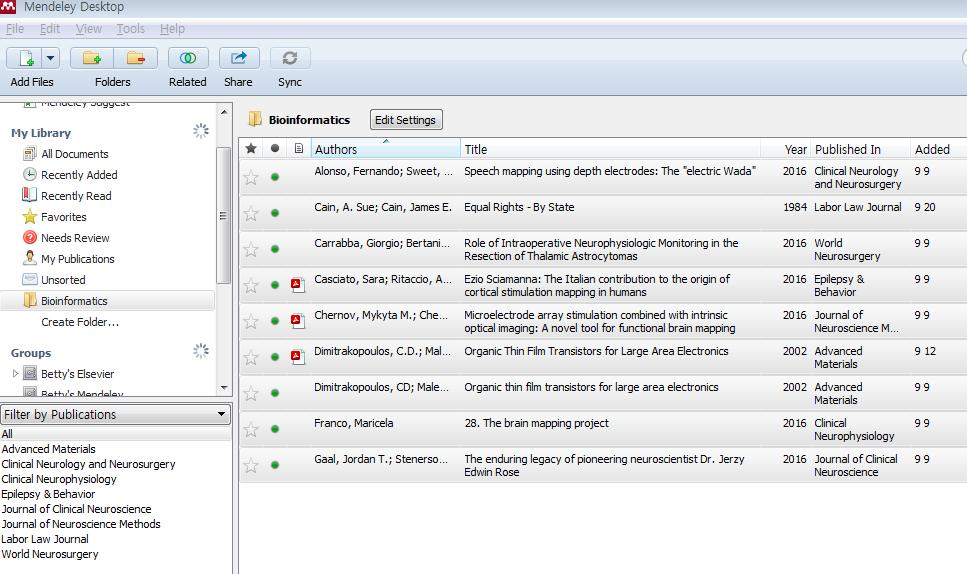 인용문헌의 BibTex 파일생성 새로운폴더를하나만들어서이번논문에인용할문헌데이터를모아놓은후 Sync