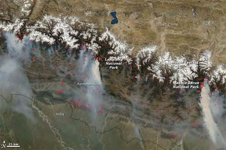 International Forest Fire Symposium on Commemorating the International Year of Forests 2011 Image 1: Huge plumes of smokes coming from mega-fires in Makalu-Barun National Park, Langtang National Park