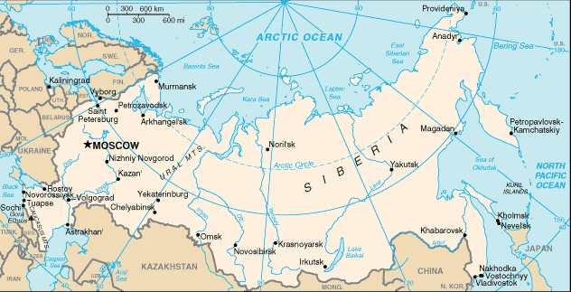 1. 러시아종합개관 1-1. 위치 그림 1. 러시아지도 러시아는총면적 17,075,400Km² 이며세계육지면적의 1/6을차지하고있다. 이면적은한반도의 78배로세계에서가장넓은영토이다. 동경 19, 서경 169.5, 북위 44도~82동에위치하고있으며 11개의시간대를보유하고있다.