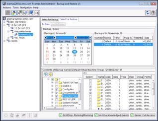 백업및복구옵션 복구할백업이선택되면그림 110 에서와같이 FLR 프록시서버가 Avamar 시스템에서 VMDK 데이터를읽고관리 GUI 에표시되는탐색트리를생성합니다. 그림 110 Avamar 탐색트리 복구요청은 Avamar 시스템에서 Windows FLR 프록시를거쳐보호되는머신으로전달됩니다.