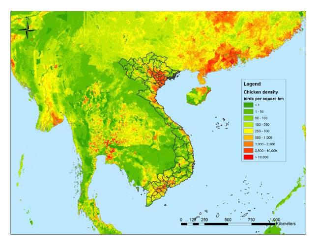 Chú giải Mật độ gà Số gia cầm/ 1 km 2 Ranh giới các tỉnh của Việt Nam màu đen Hình 2.