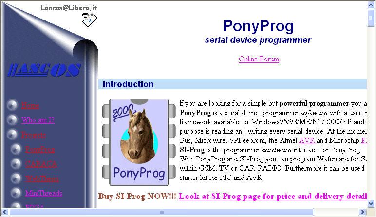 다음화면은 http://www.lancos.com 의메인화면이다. PonyProg 를선택한다.
