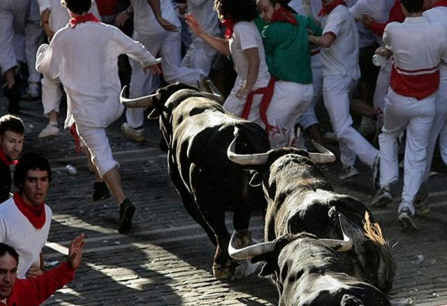 < 팜플로나 (Pamplona) 산페르민 (San Fermins) 축제 > 이미수확이끝난누런밀밭을사이로두고페르돈언덕에오르면팜플로나시내와다음도착지인푸엔타 라레이나 (Puente La Reina)