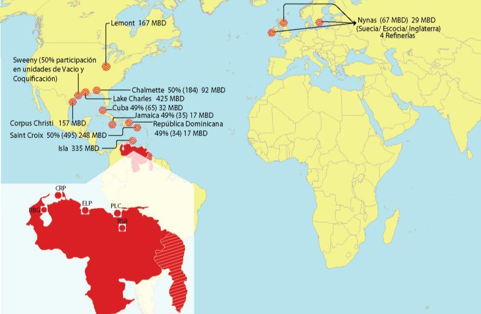 나. PDVSA 국내외 Refining Capacity * Refining capacity (MBD) 2012 % Venezuela (5 Refineries) 1.303 46 United States (5 Refineries) 1.