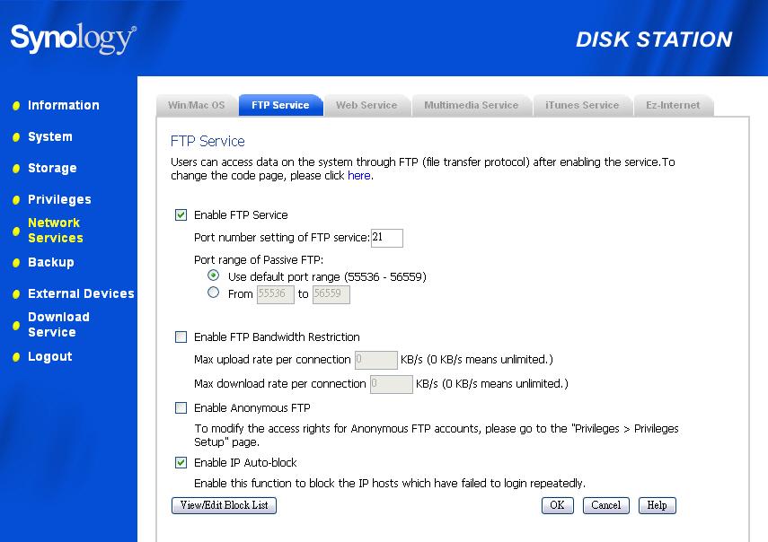 Windows 사용자및 Mac 사용자들은 FTP 프로토콜을이용해서 Synology Server 내의데이터를이용할수있습니다.