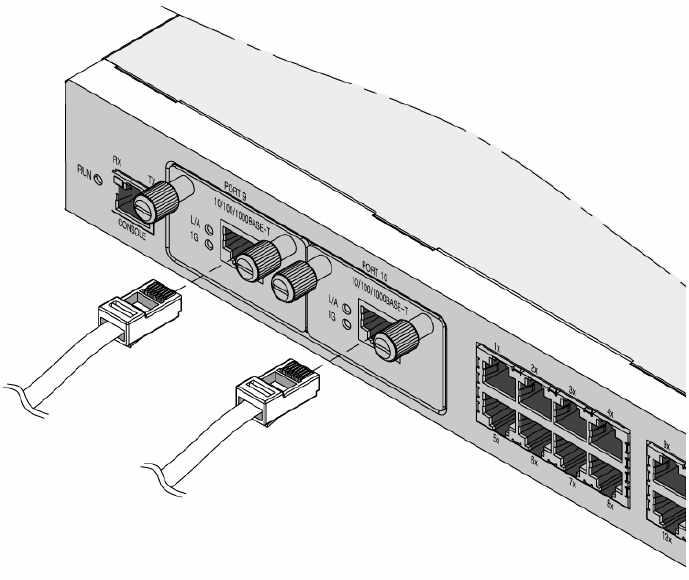 1단계 : RJ-45 커넥터가있는 UTP 케이블의한쪽끝을 1000Base-T 포트에연결한다. 2단계 : UTP 케이블의다른한쪽의 RJ-45 커넥터를또다른스위치나라우터에연결한다. 3단계 : 나머지포트를이더넷스위치나라우터에연결하려면 1단계와 2단계를반복한다.