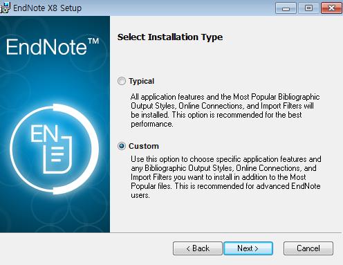 3) EndNote 설치방법 Windows 버전 교내에서만설치파일다운로드가가능합니다.
