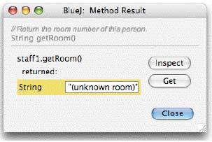 그림 5와같이 getroom과 setroom 메소드들은각각 staff 멤버의방번호 (room number) 를설정하고반환하는동작을합니다. getroom 메소드를호출해봅시다. 객체메뉴의 getroom 메소드를선택하여실행합니다. 그러면대화상자에서실행결과를볼수있을것입니다 ( 그림 6). 그림 6과같이결과의내용이 "(unknown room)" 이됩니다.