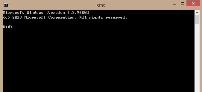 소개및설치 : cmd.exe 의실행 MS Windows 7 은 시작 실행 에서 Windows 8 은창아이콘에서마우스오른쪽버튼에서 실행 에서 cmd 라고입력하면다음그림이만들어진다. 이그림에서필요한명령을입력한다.