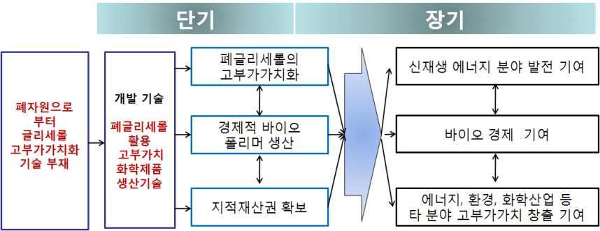 < 글리세롤전환기술개발결과의장 / 단기활용방안도식화 > < 글리세롤전환기술의타응용분야 > 종류활용분야활용주체대상 글리세롤로부터 생산된아크롤레인, 아크릴산 식품 식품가공업 가공용제 정밀화학 화학공장