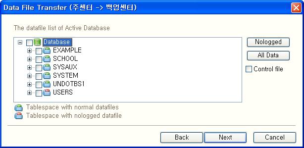 Datafile Transfer -. Active Database 는 Open 상태 Backup Database 는 Nomount 및 Standby Mount 상태에서가능합니다. -. Datafile Transfer 를통해 Backup Database 초기복제, Failover 이후의 Active Database 의역복제가가능합니다.