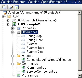 두번째 Spring.NET 애플리케이션 AOPExample2 프로젝트 1. C# Console Application 생성 2.