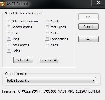 - ASCII Output 에서 Select All 을선택한후 Output Version 에서 PADS Logic 9.0 를선택하여 Export.
