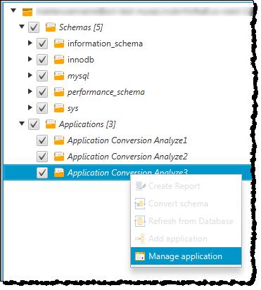 SQL 코드 분석 및 변환 5. [Applications] 메뉴에서 [New Application]을 선택하거나 소스 트리에서 [Applications] 노드를 선택하고 컨텍스트(마우스 오른쪽 클릭) 메뉴를 연 다음 [Add application]을 선택하여 애플리케이션 변환 프로젝 트를 추가할 수 있습니다.