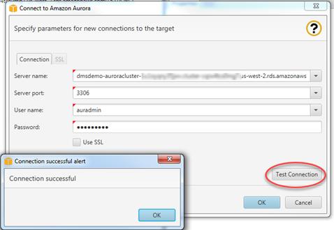 5단계: AWS Schema Conversion Tool(AWS SCT)을 사 용하여 Oracle 스키마를 Aurora MySQL로 변환합니다. 이 파라미터의 경우... 수행할 작업 [Server port] [3306]을 입력합니다. [User name] auradmin을 입력합니다.