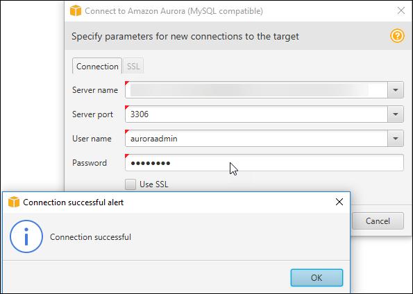 4단계: AWS SCT를 사용하여 SQL Server 스키마를 Aurora MySQL로 변환합니다. 6. [OK]를 선택하여 경고 상자를 닫습니다.
