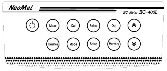 2) Key Function EC-400L (Conductivity/Salinity/TEMP Meter) Key Description Power 전원 ON/OFF 에사용한다. Reset System 을초기화할경우사용한다.