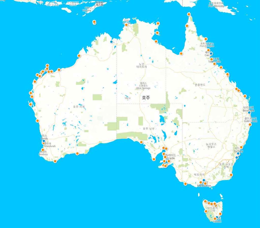 항만 호주항구 출처 : KOTRA 호주에는총 35 개의항구가있으며브리즈번, 시드니, 멜버른, 애들레이드, 프리맨틀 ( 퍼스 ) 가주요 5 대 Container Port 로뽑힘.