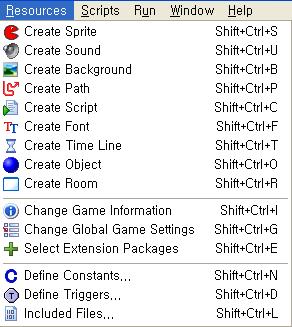 Resources menu In this menu, you can create new resources of each of the different types.