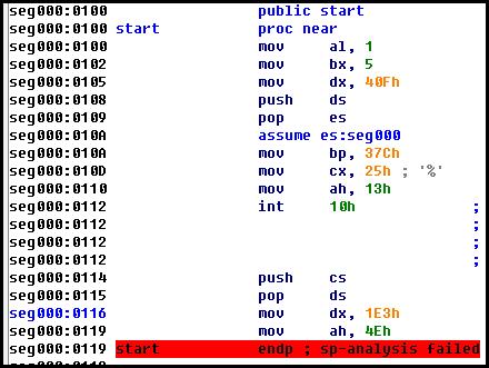 COM 을실행한횟수를 Count해확인하는매우간단한구조다. 다만 16Bit Register에익숙하지않아잠시당황스러울수있다. [Picture 3: Function Call Tree] 먼저 Start함수의 Disassembly한결과이다.