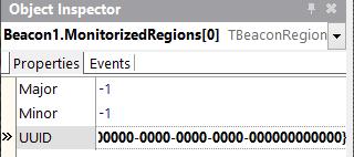 TBeacon EMBARCADERO TECHNOLOGIES UUID: ( ) Major ID, Minor