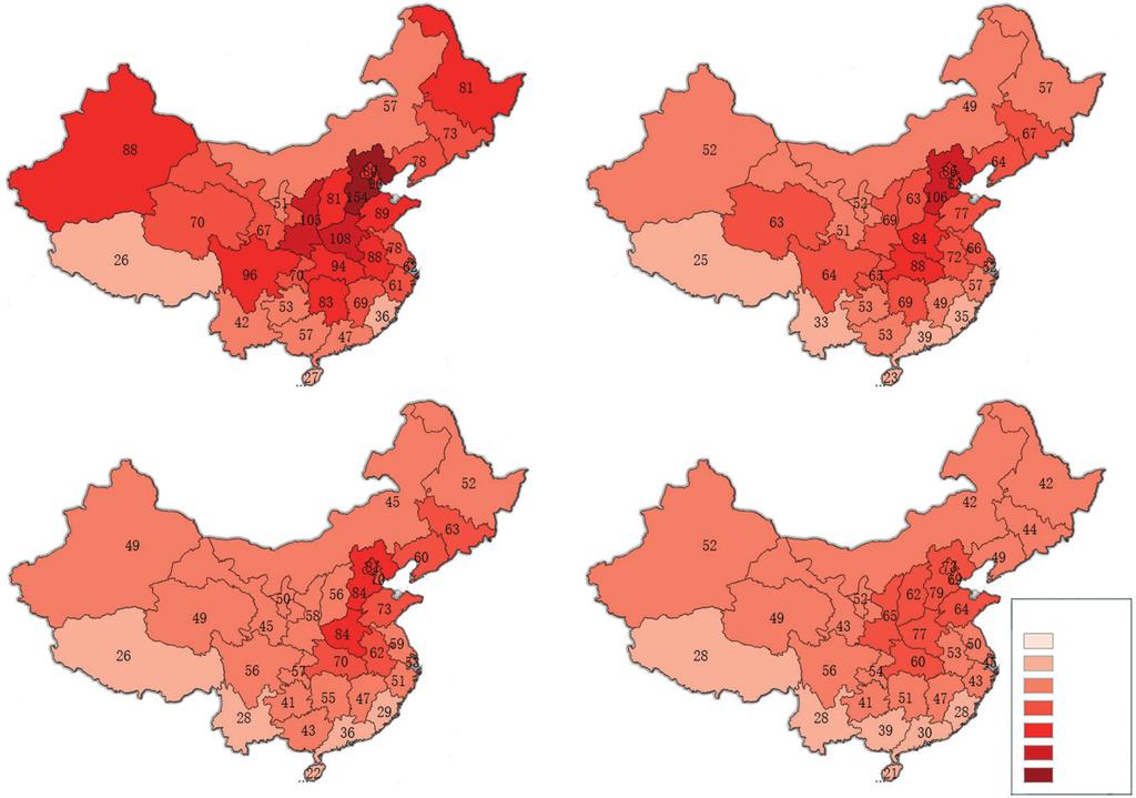 중국초미세먼지현황및정책동향 387 (a) (b) (c) (d) Level (μg/m 3 ) <2 2~4 4~6 6~8 8~1 1~12 12 Fig. 8. Spatial distribution of PM 2.5 concentration in China in (a) 213, (b) 214, (c) 215, and (d) 216 (NBS, 214a-217a).