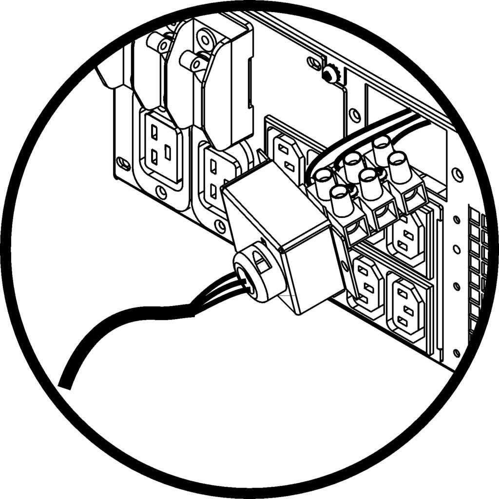 UPS 배선및연결 5000 VA XLI 모델전용 : 하드배선지침 배선은자격있는전기기술자가해야합니다. 고자기 30/32 A 장치회로차단기를설치하십시오. 모든국가및지역전기규정을준수하십시오. #10 AWG 게이지 (5 mm 2 ) 를사용하십시오. 1. 장치회로차단기를 OFF로하십시오. 2. 입력액세스패널을제거하십시오. 3. 회로녹아웃을제거하십시오.