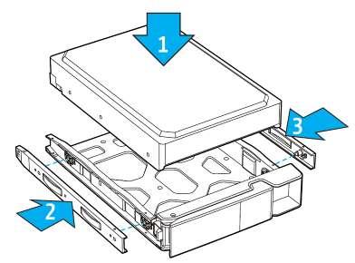 b. 2.5 HDD/SSD 의경우, 2.5 나사구멍옆의브래킷만제거합니다 ( 트레이바닥에 표시되어있음 ).