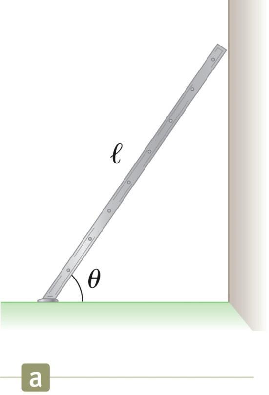예제 10.9 벽에기대놓은사다리 매끈핚수직벽에길이 L 인균일핚사다리를기대세웠다. 그림과같이사다리의질량이 m 이고, 사다리와지면사이의정지마찰계수가 s = 0.