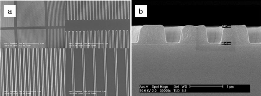 p rl e ƒ r v p pn } 153 Fig. 7. XPS data at the different reaction temperature of APMDS. Fig. 8. SEM images of various patterns made by nanoimprint lithography (NIL) using APMDS SAM as adhesion layer.