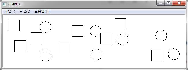실습 4-2. CClientDC void CChildView::OnLButtonDown(UINT nflags, CPoint point) { CClientDC dc(this); dc.rectangle(point.x-20, point.y-20, point.