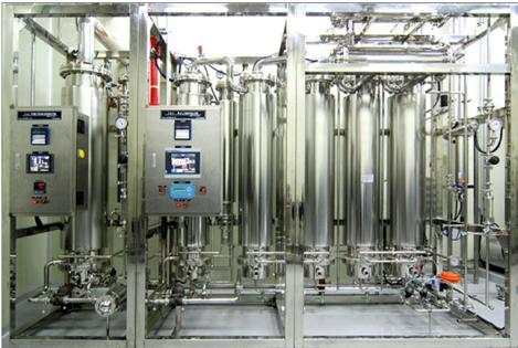 MED: Multi Effect Distiller 제조사 증류수제조장치 관련사진 특징 - 증류수의젂도도 : > 1.0 micro S/cm - F/W의압력은읷정해야하며, 대략 1차 steam 압력보다 0.
