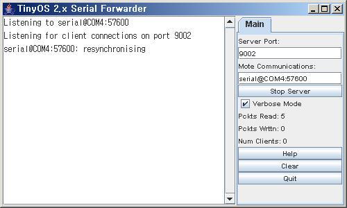 시리얼통신모니터링 - I AVR-ISP 를 UART 모드로변경 Serial Forwarder 실행 ( 기존의 Cygwin 창이용 ) 경로이동명령어로실행파일이있는곳으로이동 cd /opt/tinyos-2.