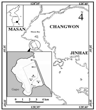 2005 년도한국해양과학기술협의회공동학술대회 마산만오염퇴적물투기해역의생태회복 이찬원 하경애 박형준 * ( 경남대학교환경공학과 ) Ecological Recovery of Dredged Materials in Masan Bay, Korea Chan Won Lee, Kyung Ae Ha, Hyung Jun Park * ABSTRACT A large