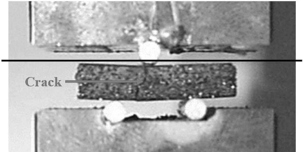 513 한재호 박상환 Fig. 8. Shape of fractured porous SiC fiber reinforced RBSC composite during 3-point bending test. Fig. 7.